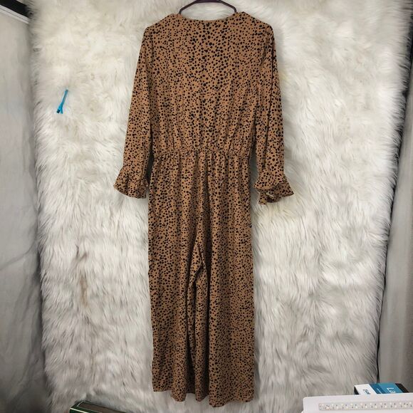 NWT Women’s Faux Wrap Jumpsuit, Leopard Print, Lightweight Poly, Wide Leg SZ M - Picture 7 of 9